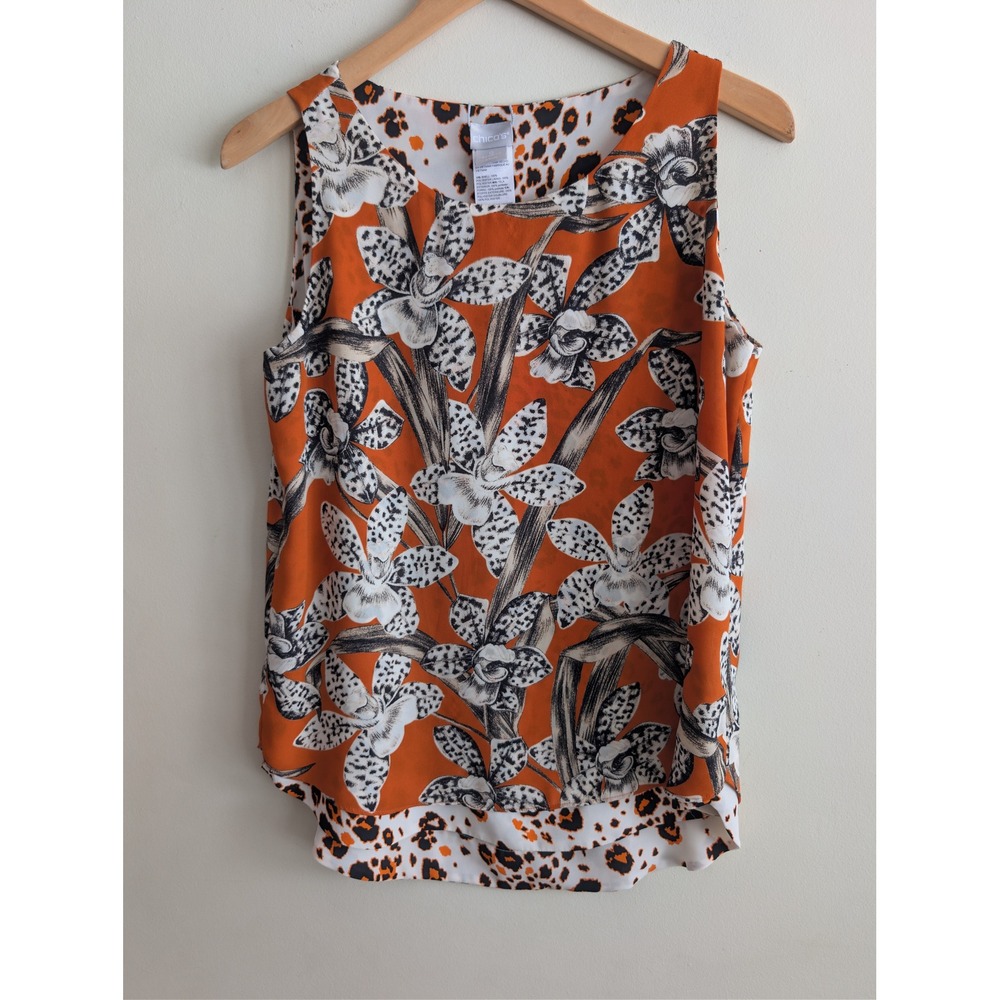 Chicos Reversible Floral Leopard Print Sleeveless Tank Top Blouse Womens 0 S 4/6